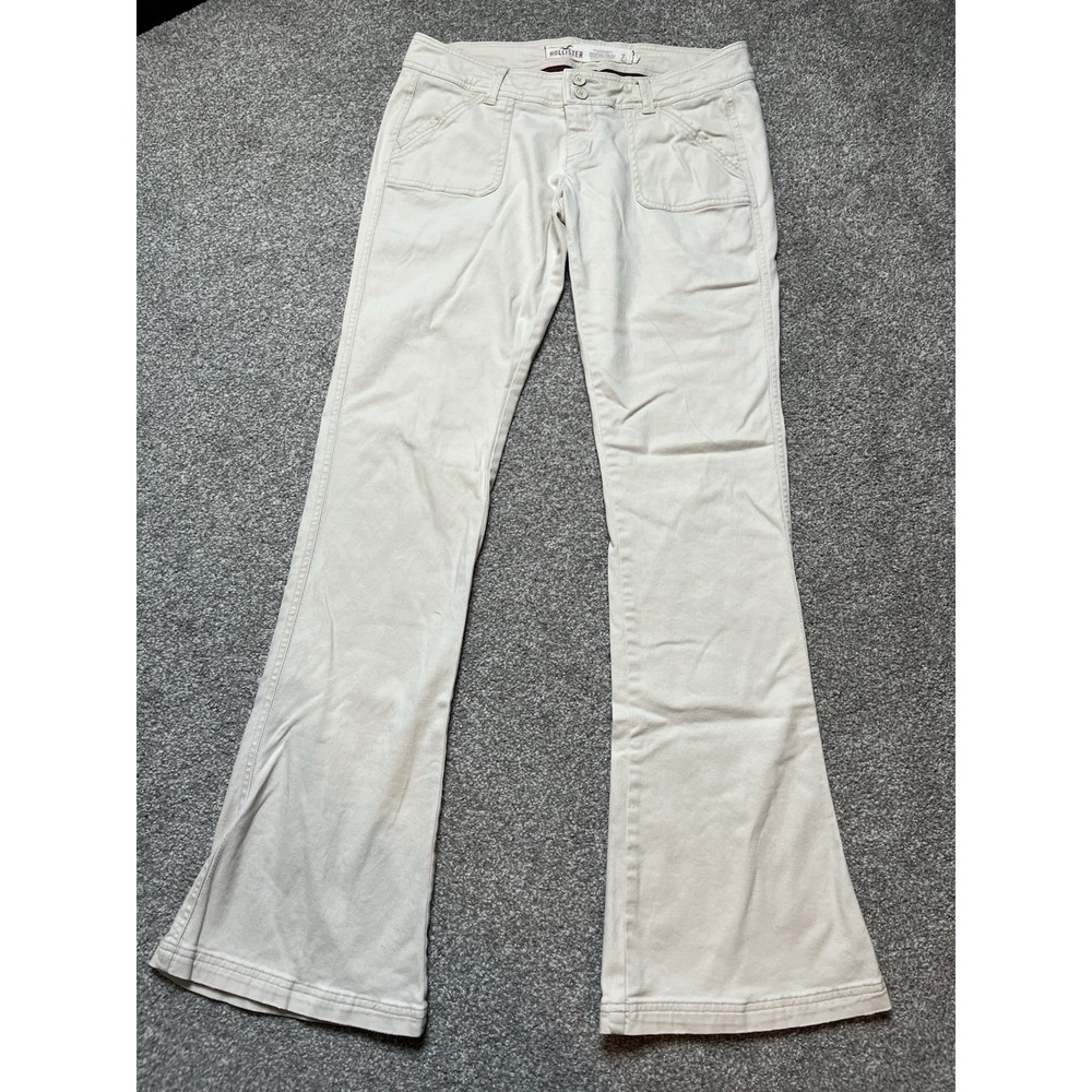 VTG Y2K Preppy Hollister White Stretch Low Rise Flared Wide Leg Pants 7 Long